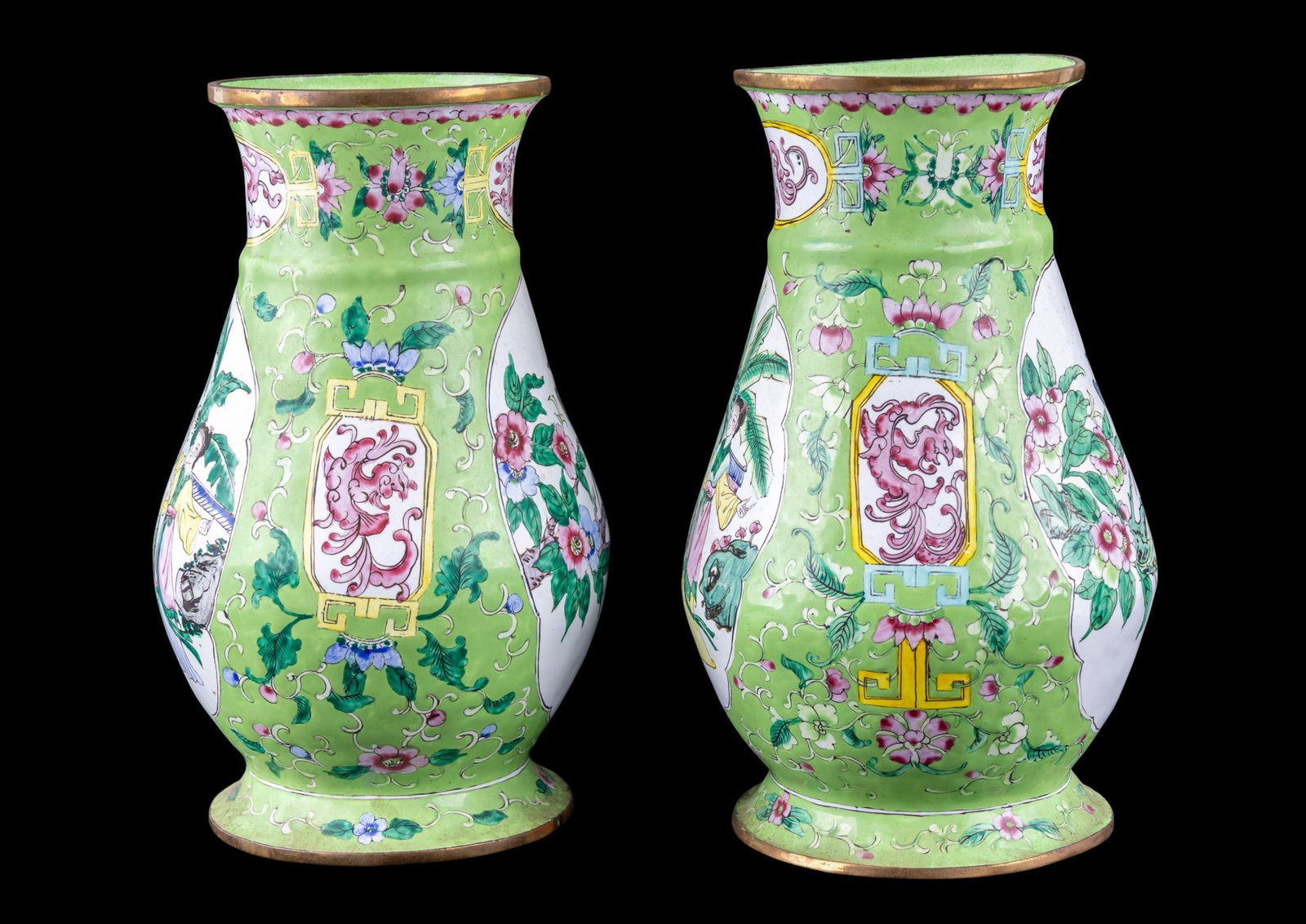 Vintage Chinese Enamel Brass Vases - 3