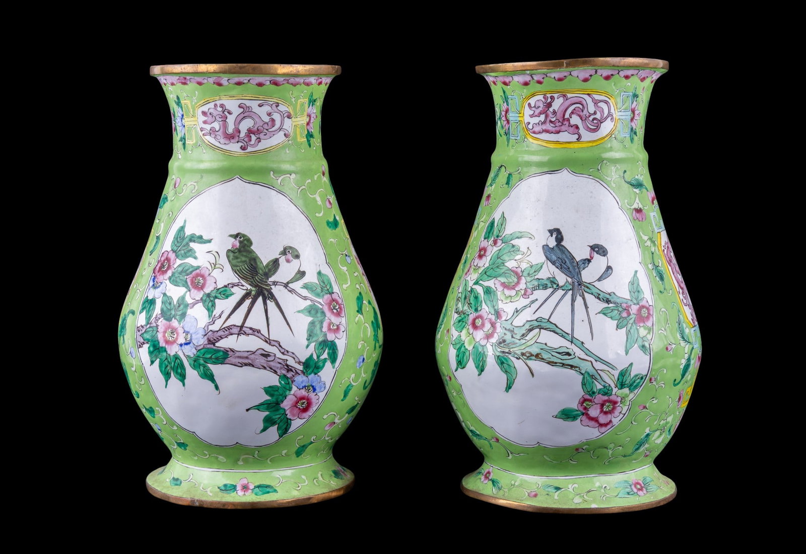 Vintage Chinese Enamel Brass Vases - 4