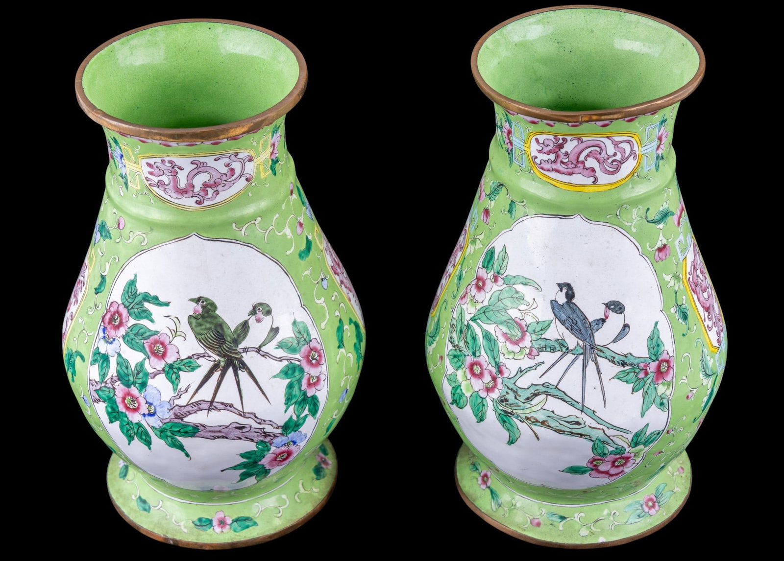 Vintage Chinese Enamel Brass Vases - 5