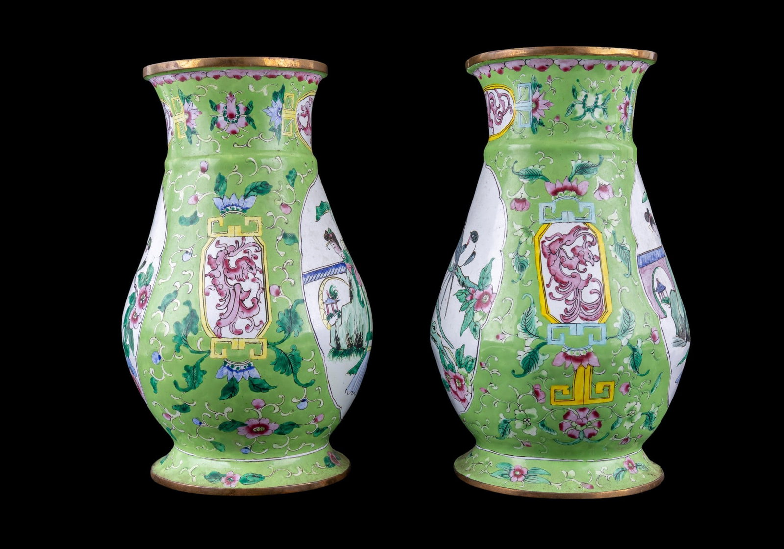 Vintage Chinese Enamel Brass Vases - 7