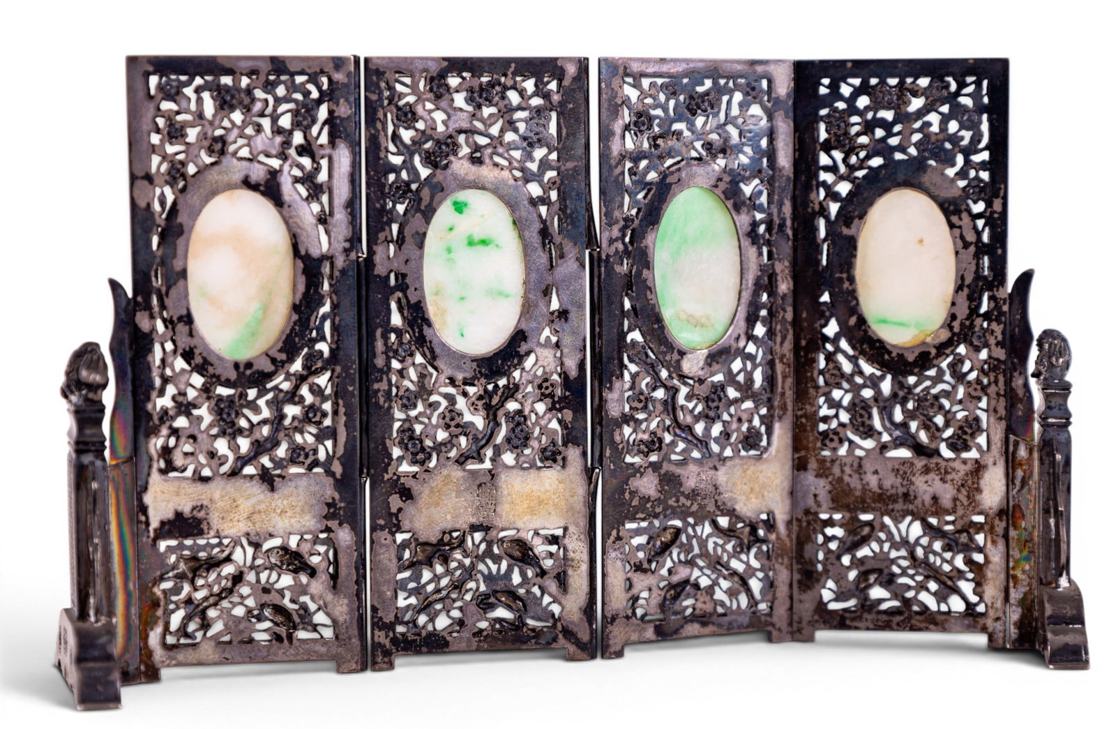 Chinese Silver Jade Miniature Panel Screen - 2