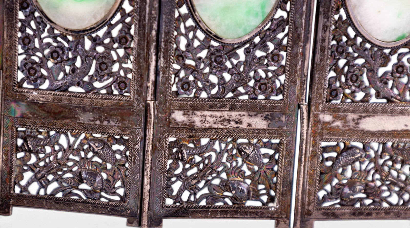 Chinese Silver Jade Miniature Panel Screen - 6