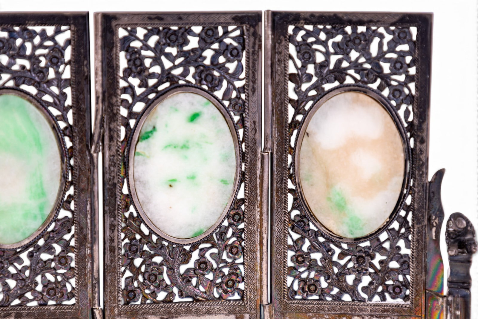 Chinese Silver Jade Miniature Panel Screen - 7