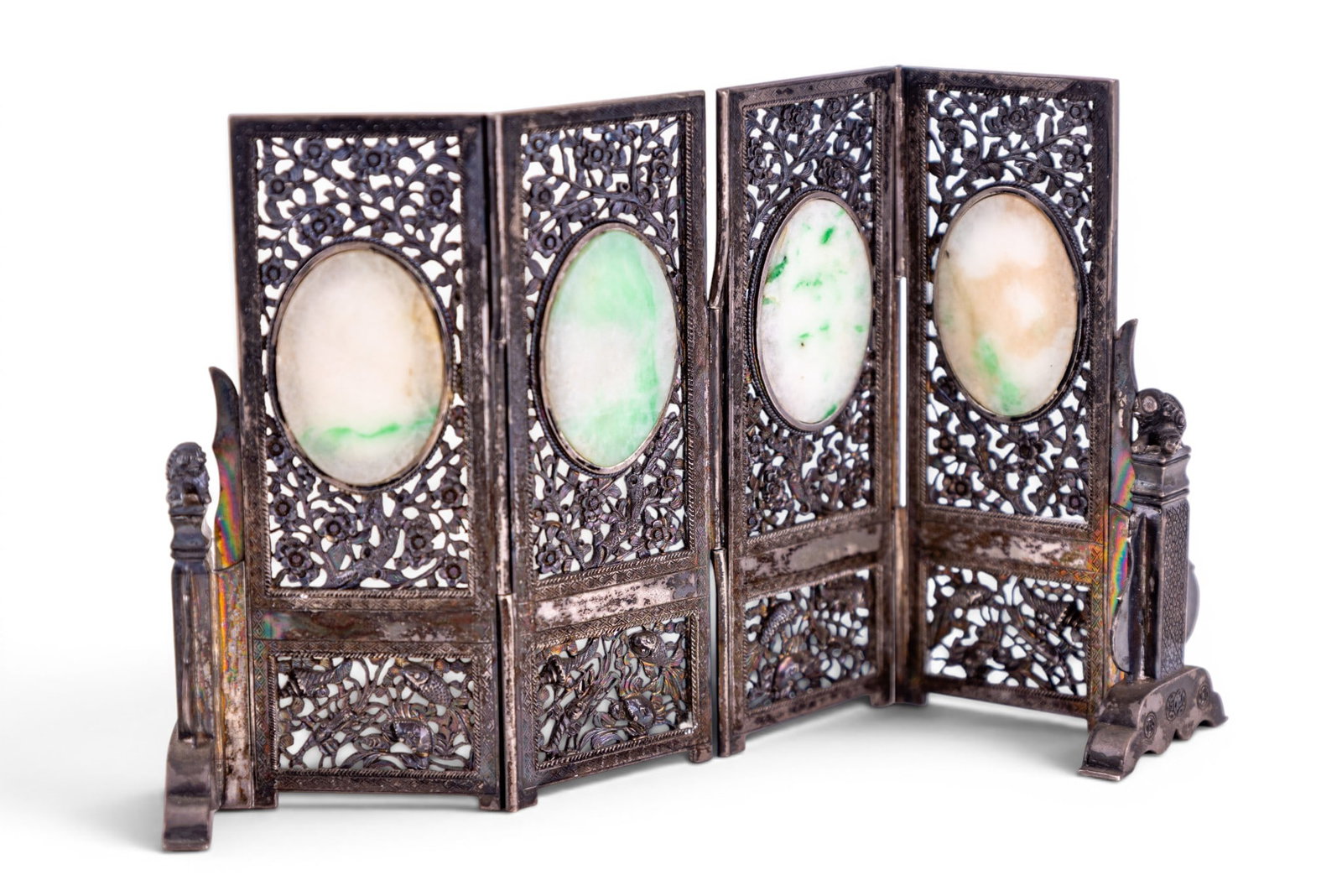 Chinese Silver Jade Miniature Panel Screen - 8