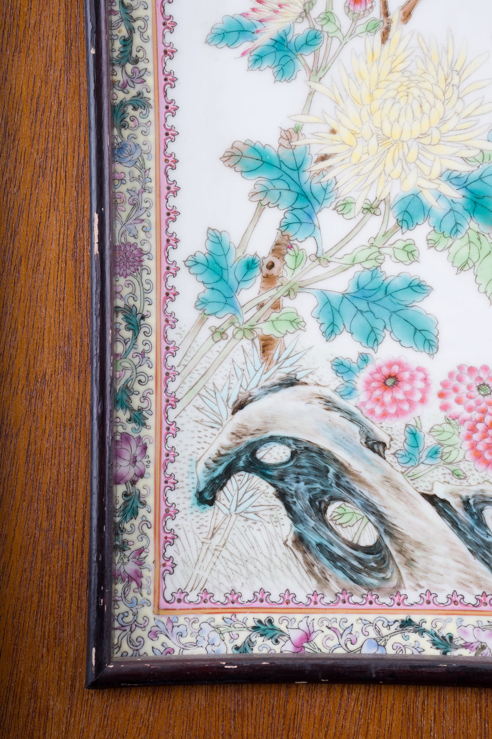 Chinese Painted Porcelain Tablet, Framed - 2
