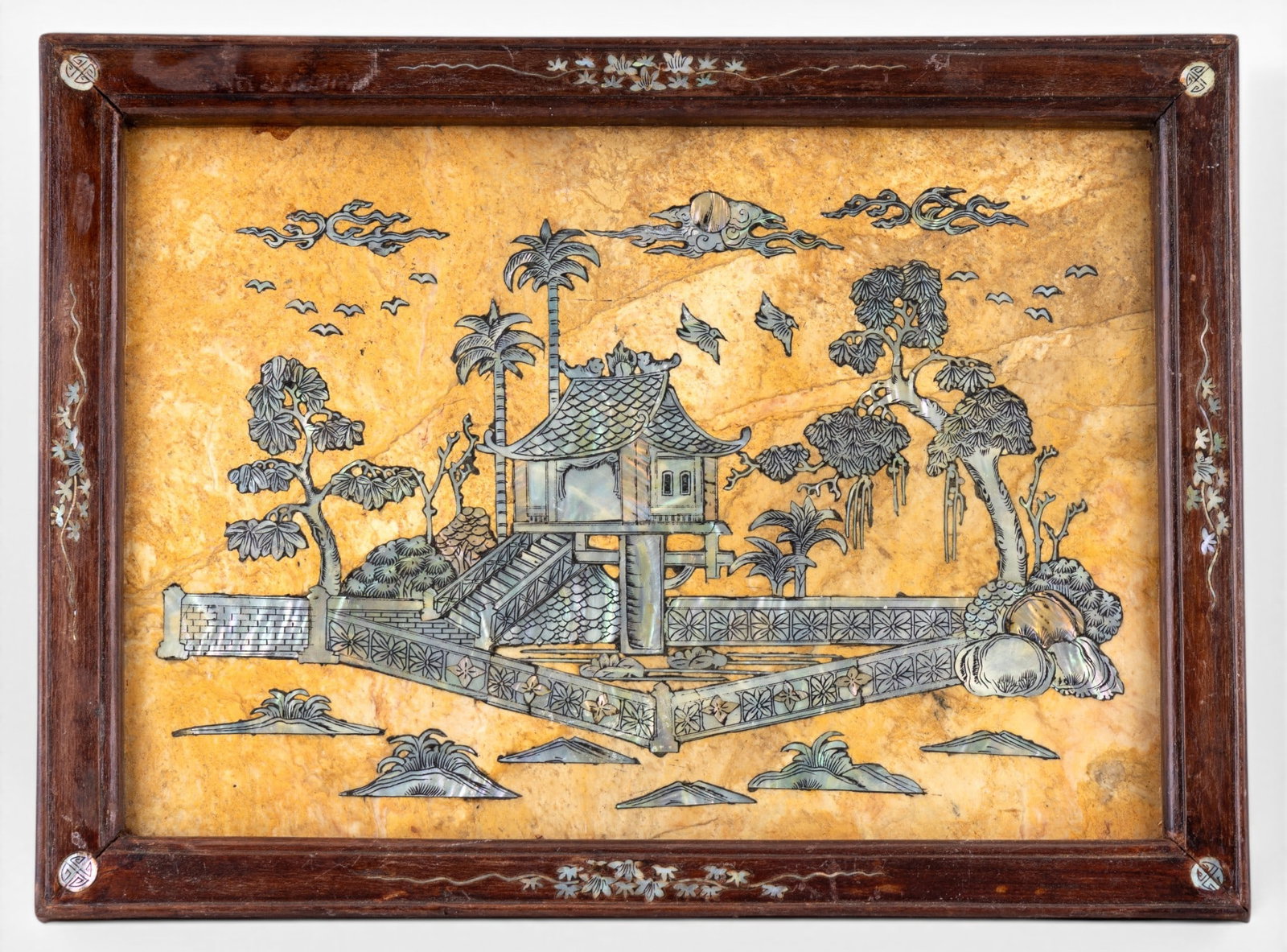 Chinese Cinnabar Tray, Marble MOP Plaque - 6