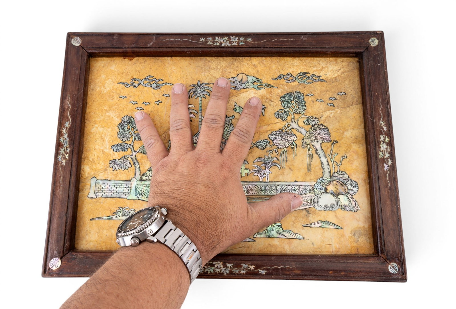 Chinese Cinnabar Tray, Marble MOP Plaque - 9