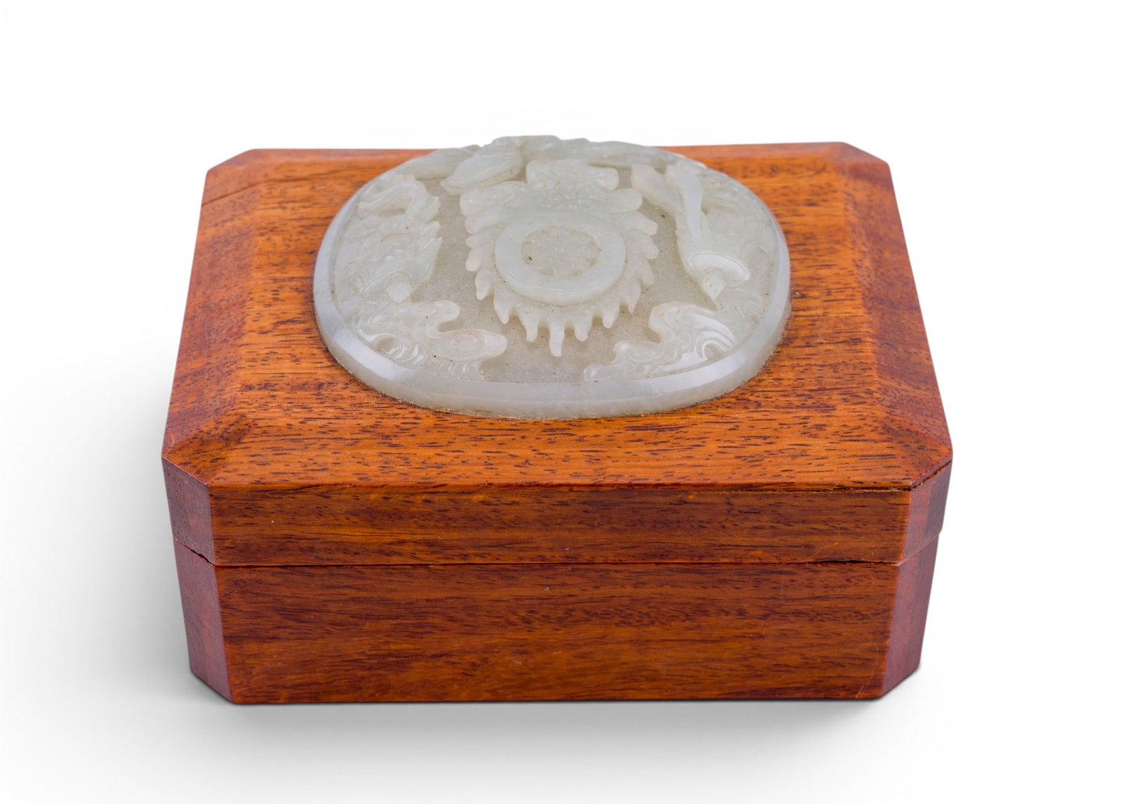 Chinese Carved Jade Medallion Lidded Box - 2