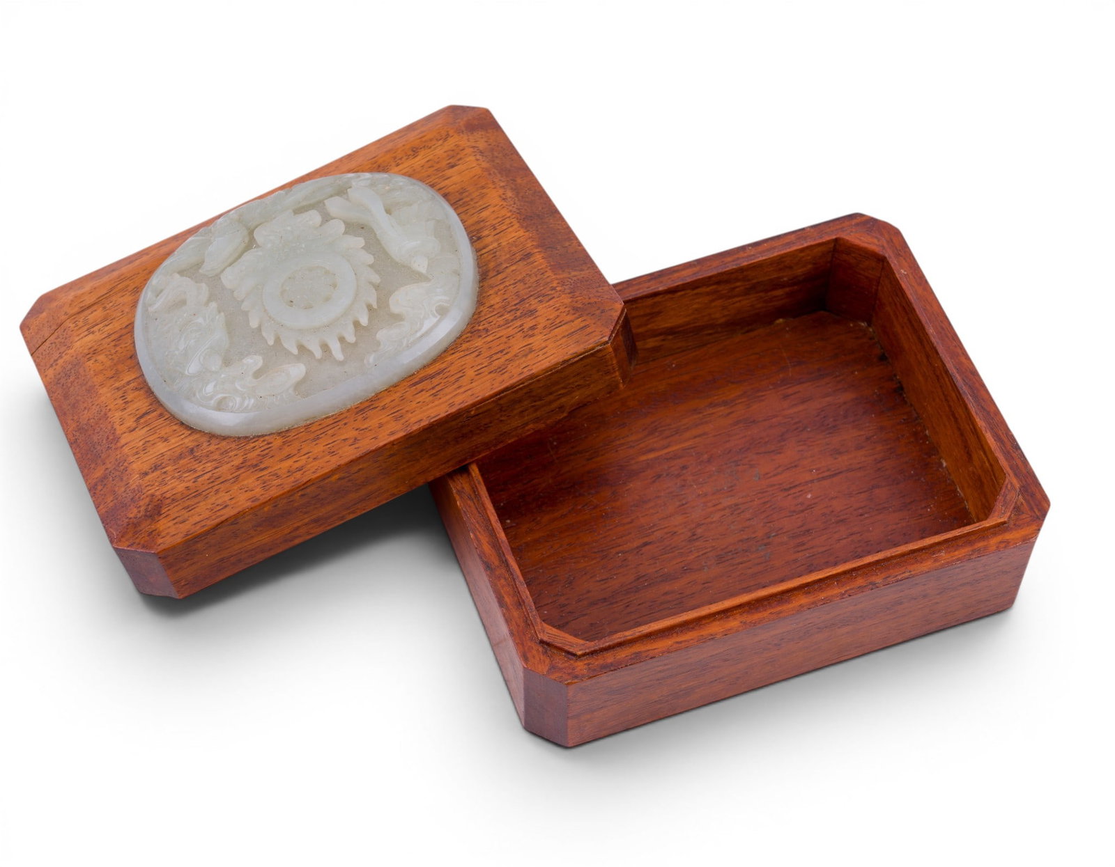 Chinese Carved Jade Medallion Lidded Box - 3
