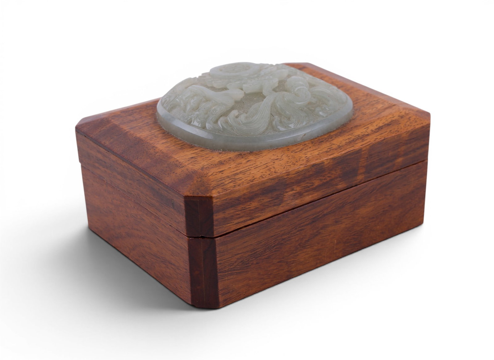 Chinese Carved Jade Medallion Lidded Box - 4