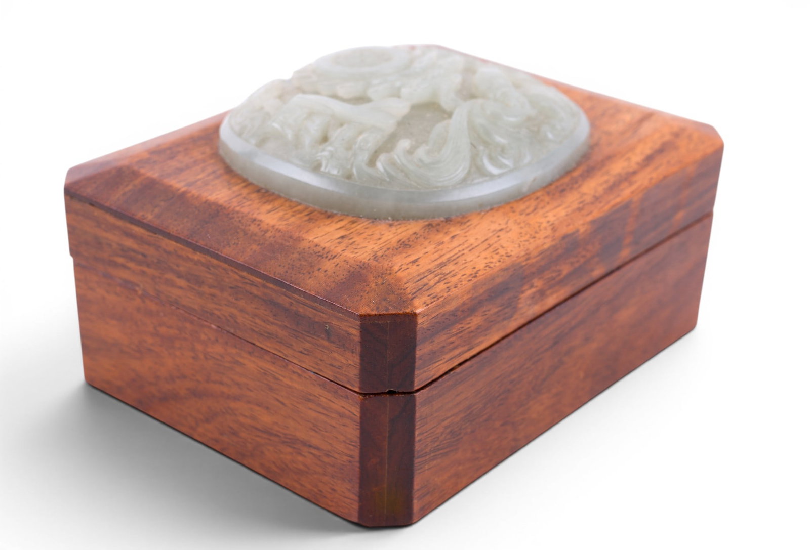 Chinese Carved Jade Medallion Lidded Box - 7