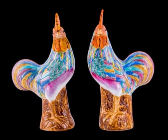 Pair of Chinese Porcelain Roosters