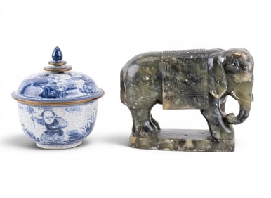 Soapstone Elephant Figure, Vintage Lidded Jar