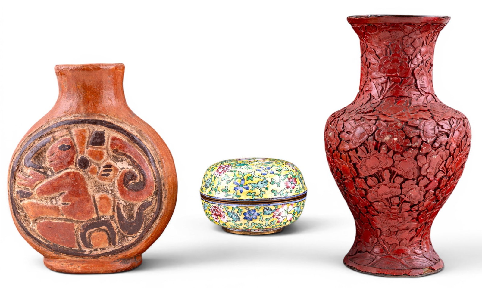 Cinnabar Vase, Canton Box, Mexican Vase - 2