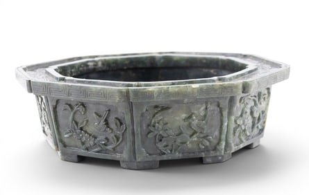 19th C Spinach Green Jade Planter's Pot