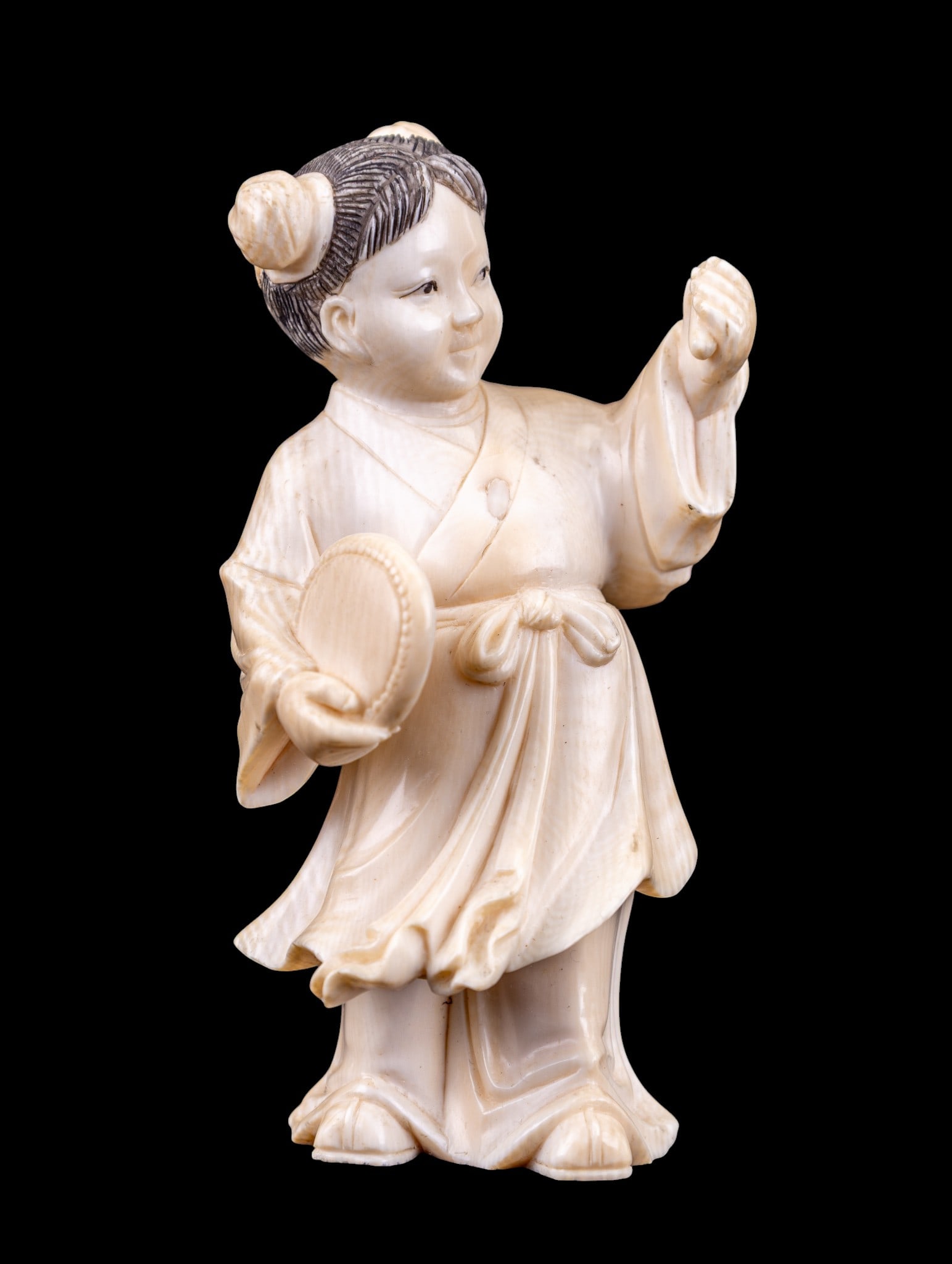Antique Carved Little Girl with Tambourine  (1 of 8)