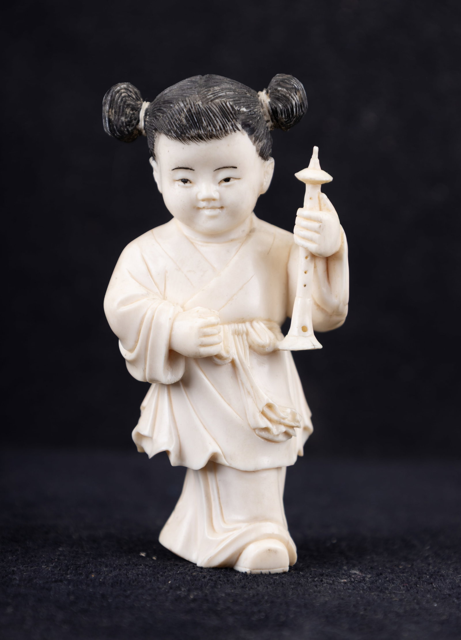 Antique Figure of Little Girl with Flute : Antique Natural Material Figure of Little Girl with Flute, measures approx. 4" H. MUST BE SOLD IN PA ONLY- Item can only be sold to Pennsylvania residents inside the state of Pennsylvania, ID Required