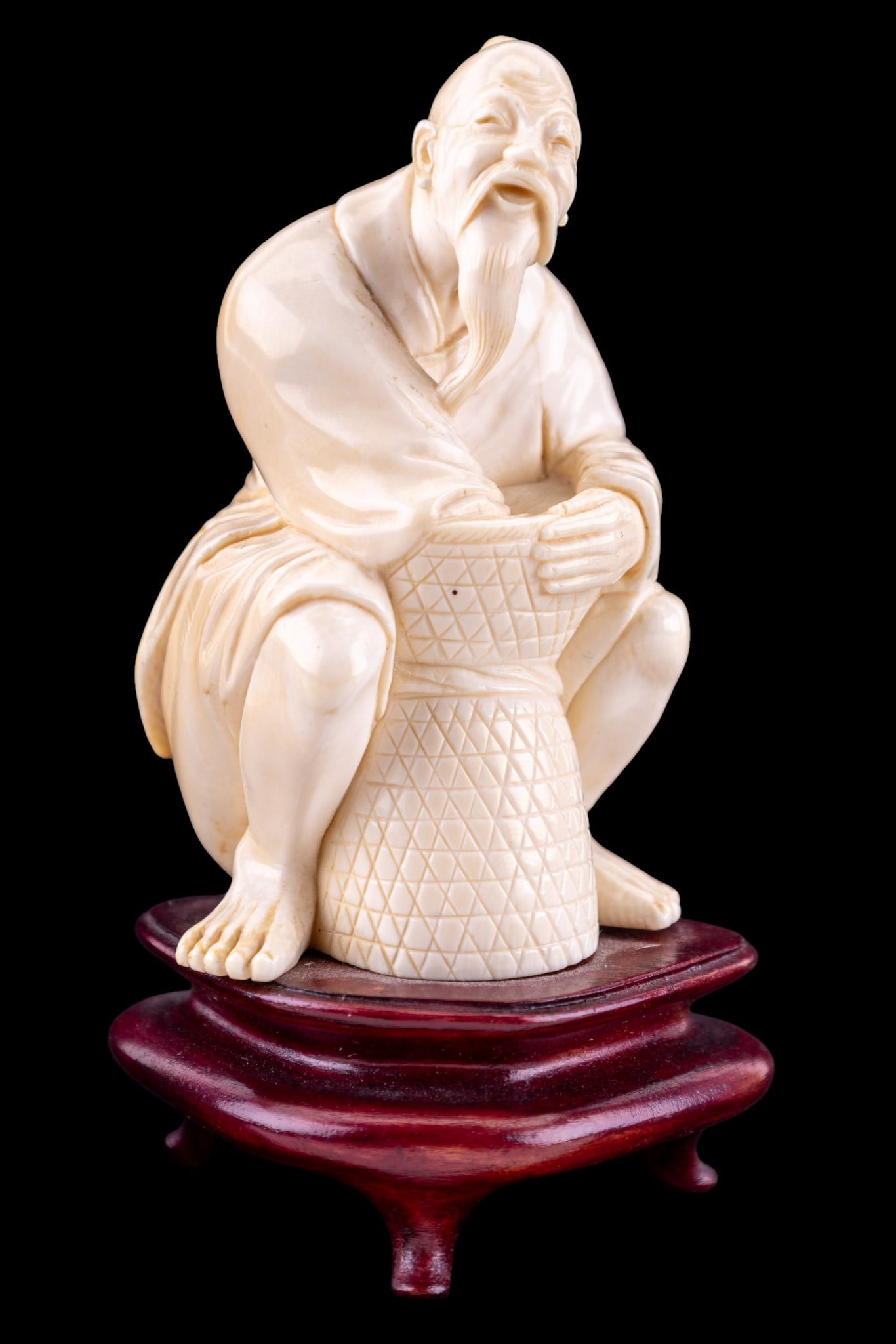 Chinese Carved Figure of Elderly Salesman  (1 of 9)