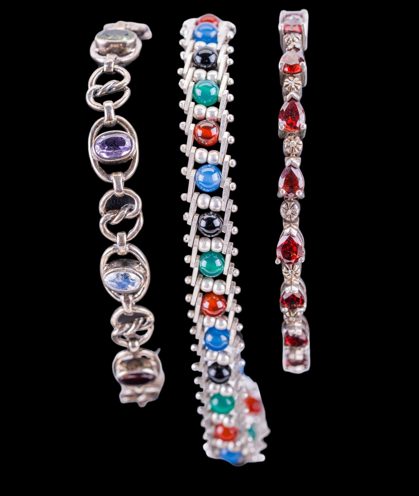 Multi Gemstone Sterling Silver Bracelets - 5