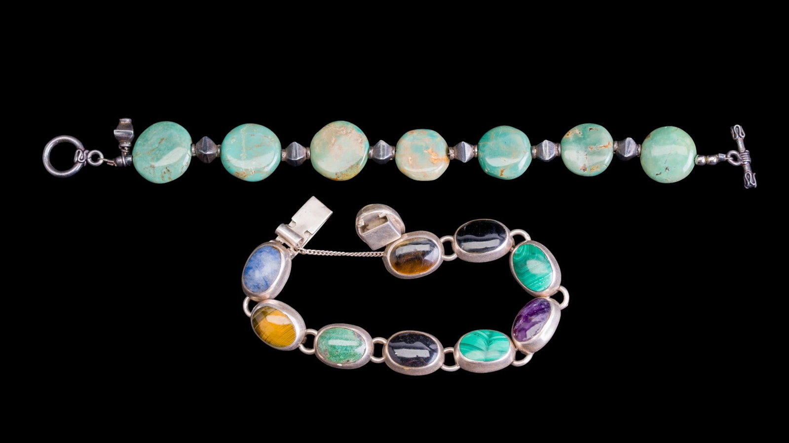 Taxco Gemstone Sterling & Turquoise Bracelets (1 of 3)