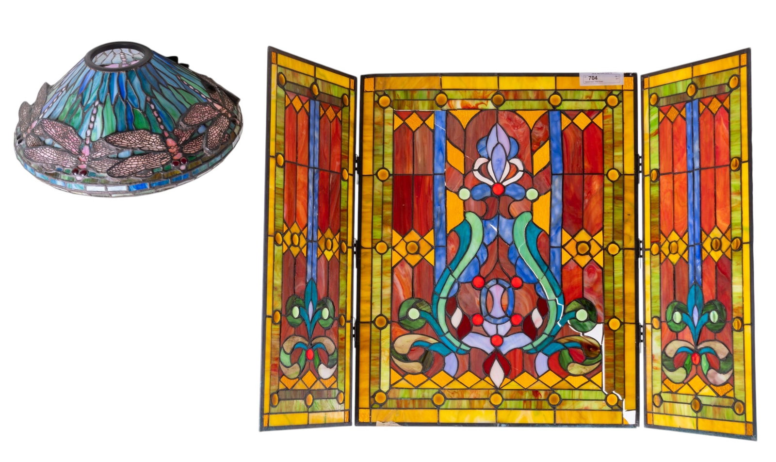 Jeweled & Slag Glass Shade & Fireplace Screen (1 of 11)