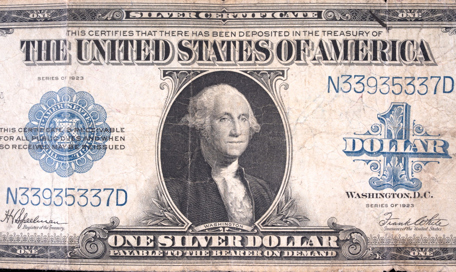 1923 Large Dollar Silver Certificate Note - 2