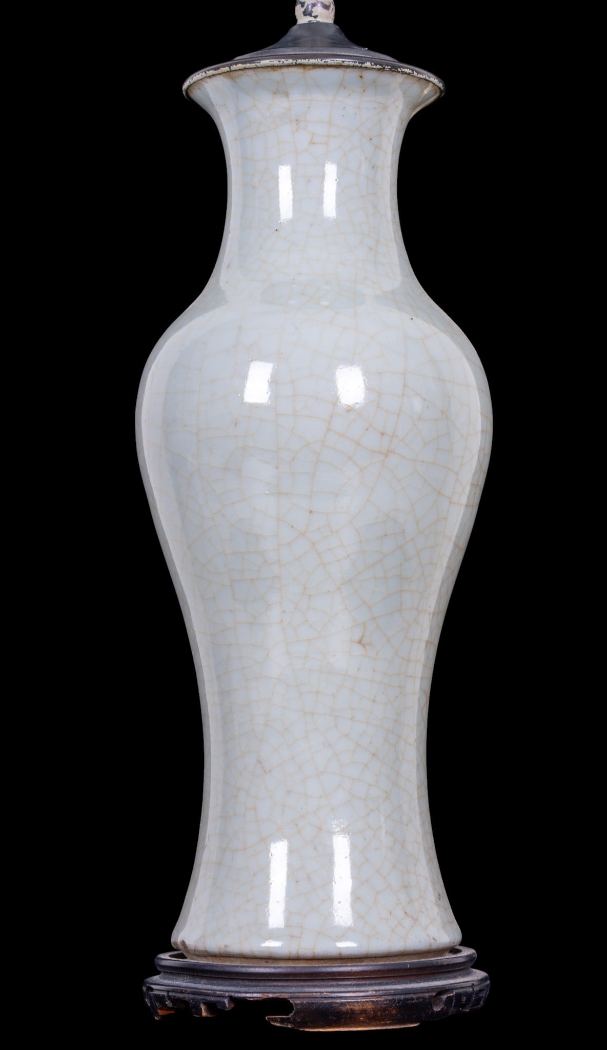 Vintage Crazed Celadon Table Lamp - 4
