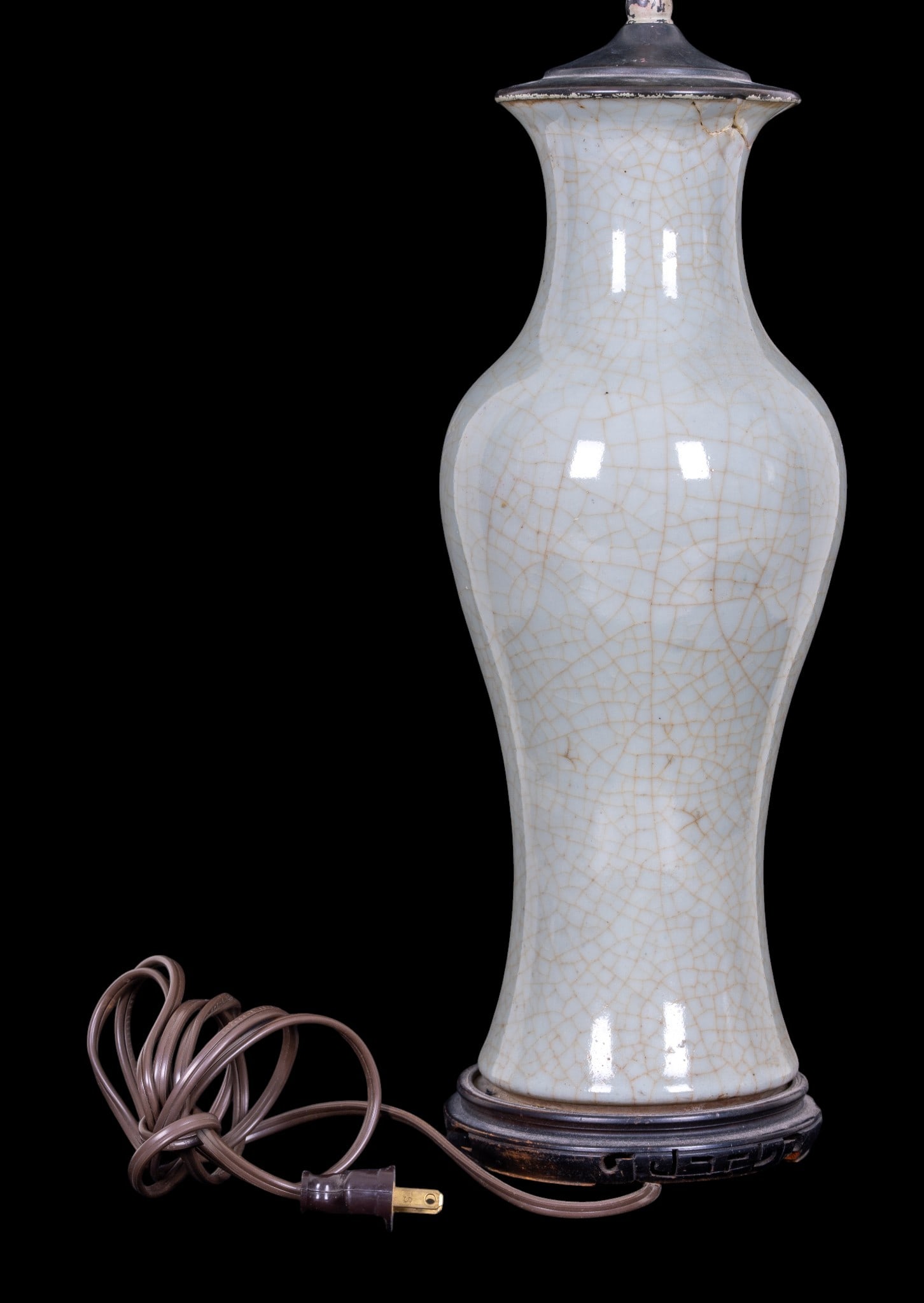 Vintage Crazed Celadon Table Lamp - 5