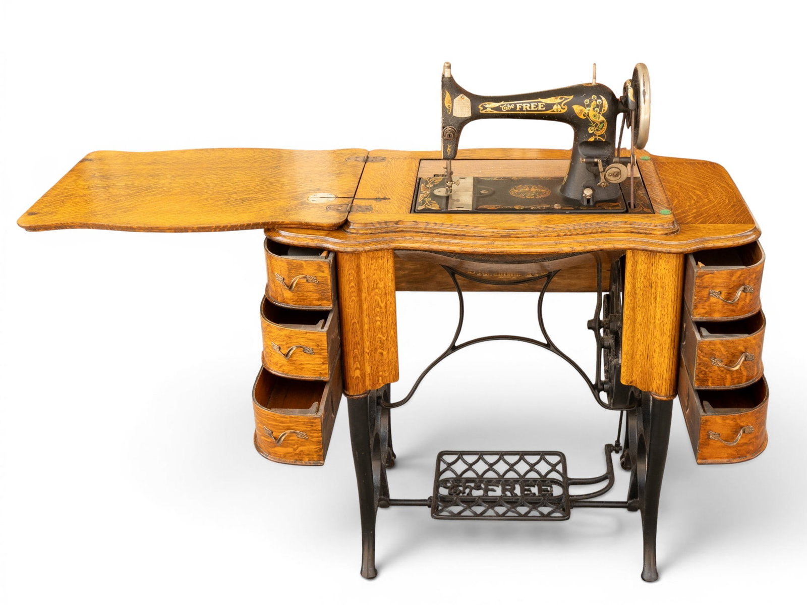 Oak Treadle Sewing Cabinet on Cast Iron Base (1 of 10)