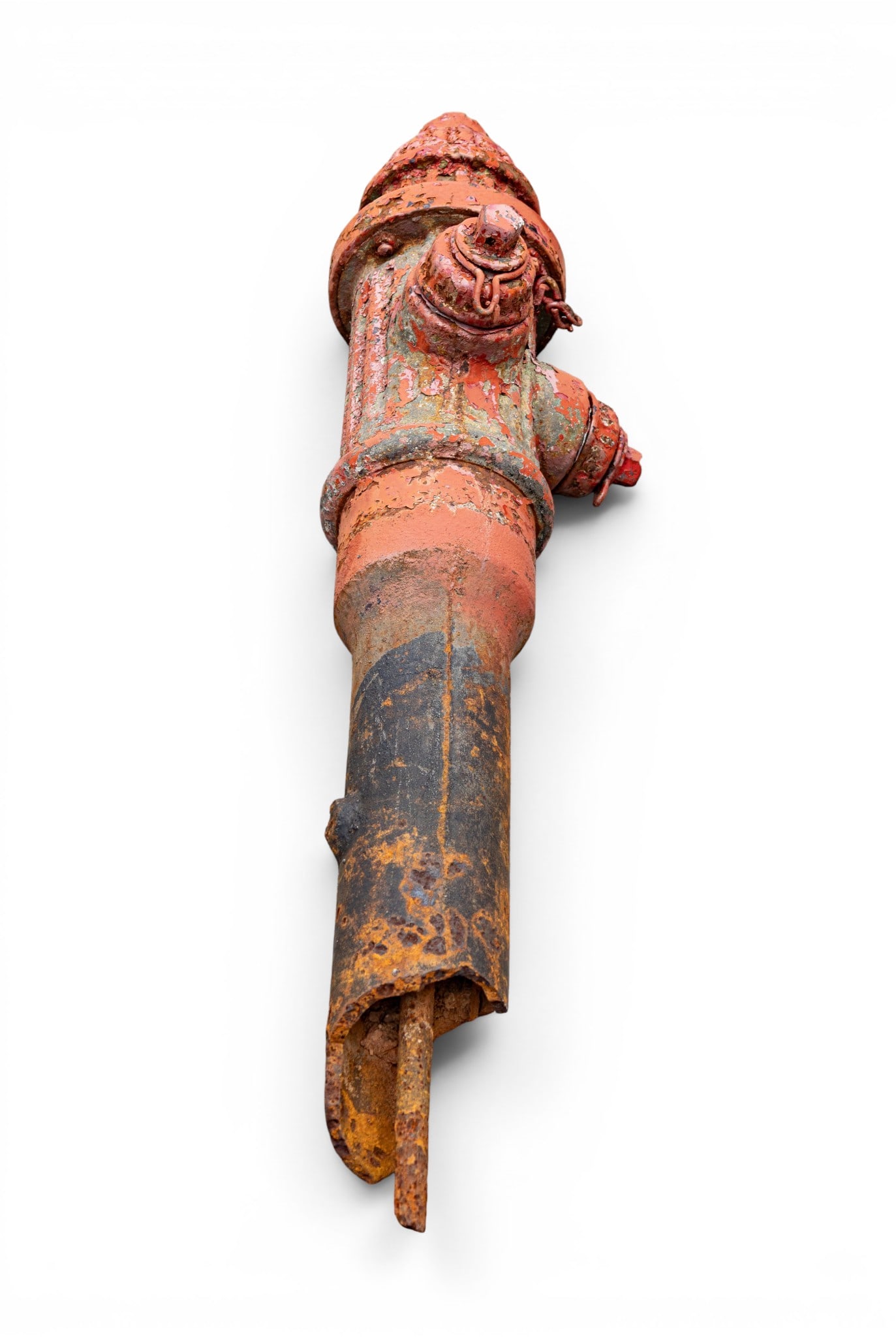 Red Cast Iron Fire Hydrant with Rusted Base - 2