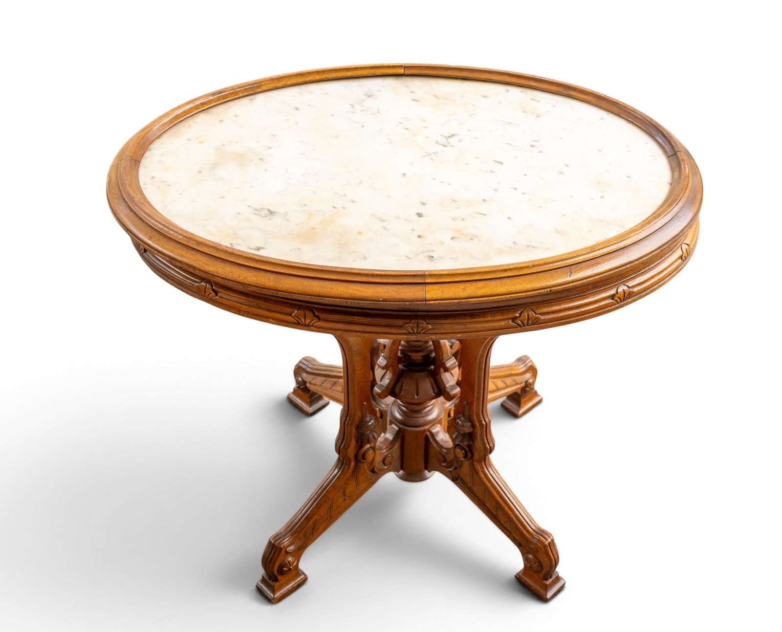 Oval Marble Top Carved Table - 2