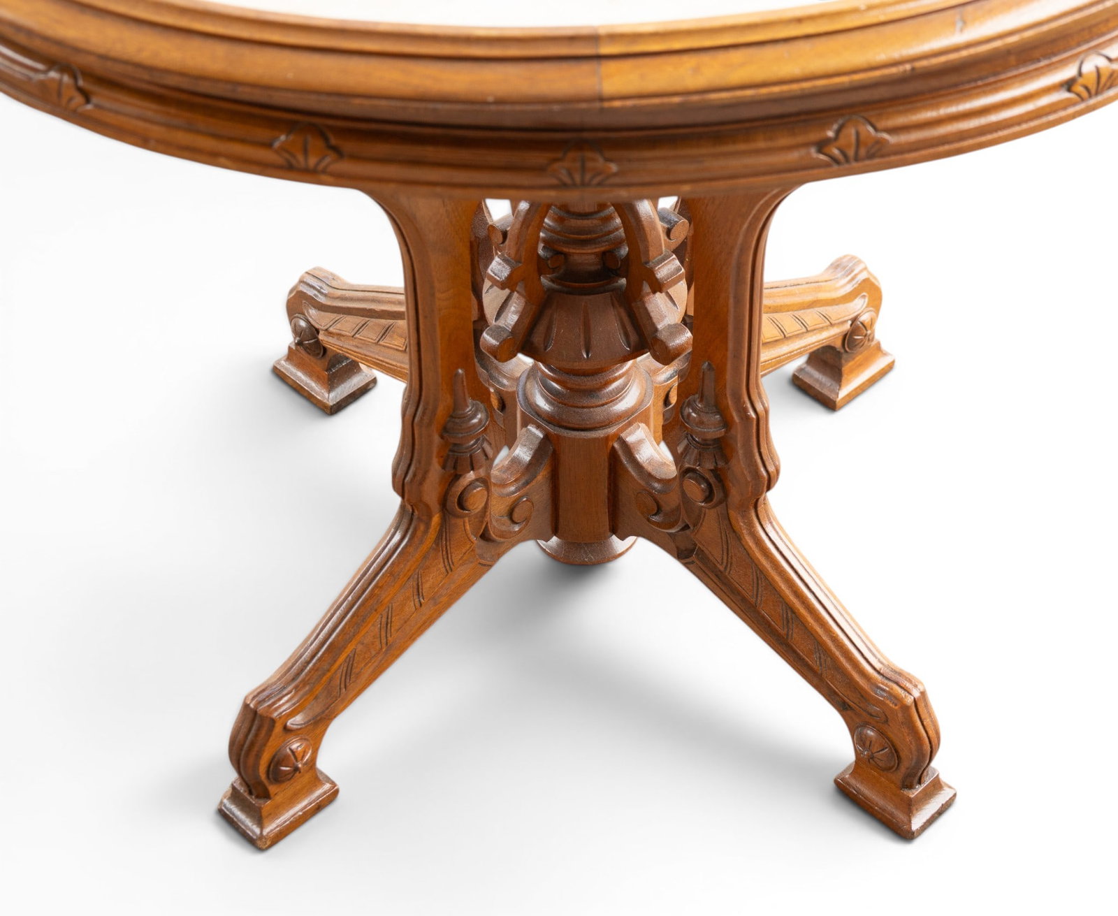 Oval Marble Top Carved Table - 3