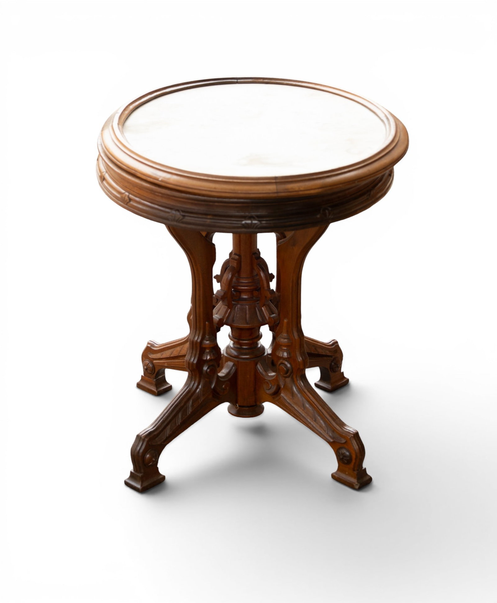 Oval Marble Top Carved Table - 4
