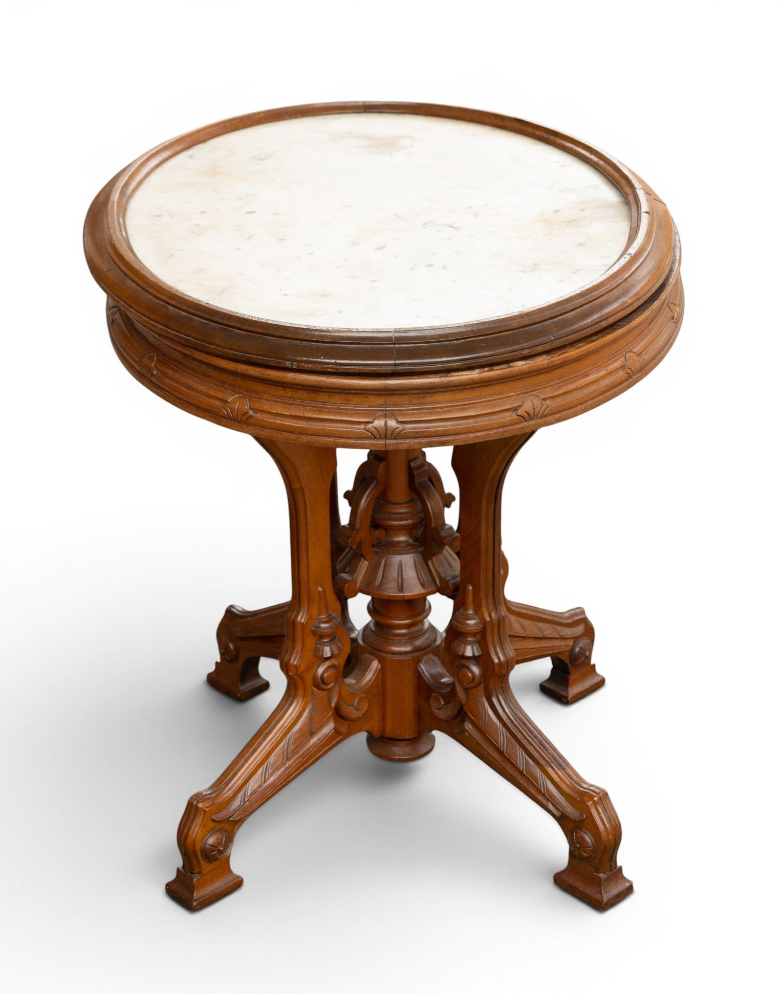Oval Marble Top Carved Table - 5