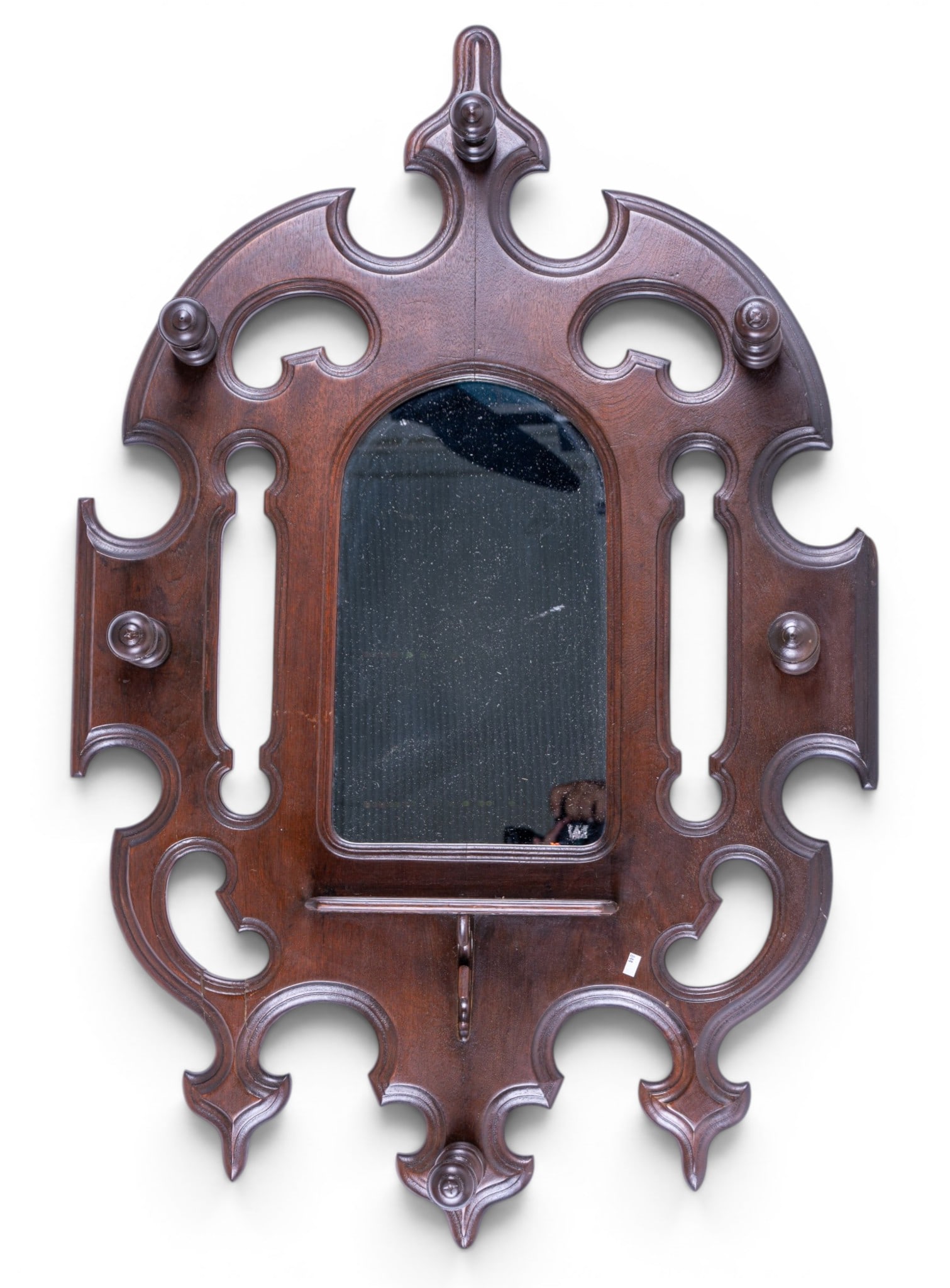 Antique Victorian Walnut Hanging Mirror w/ Pegs - 3