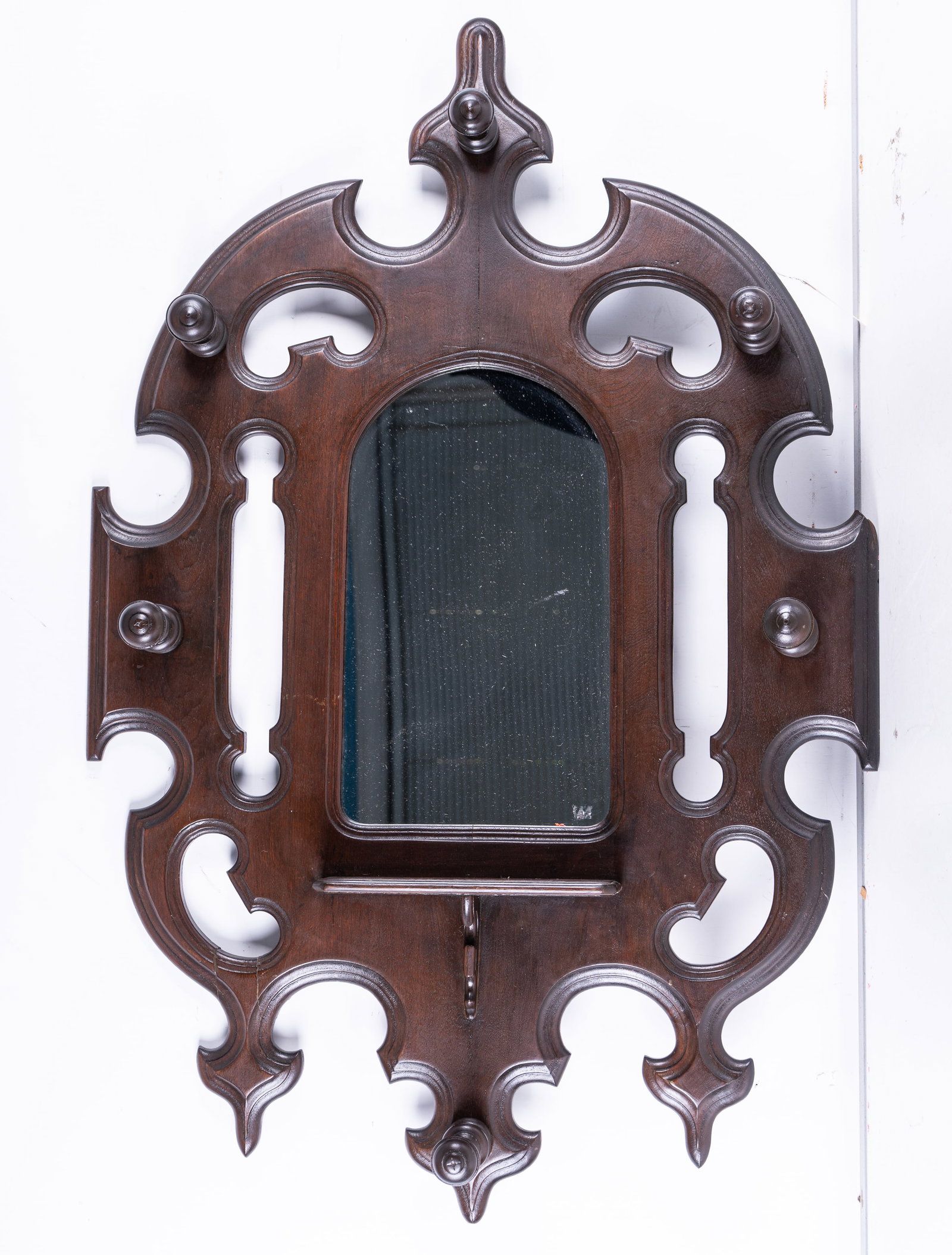 Antique Victorian Walnut Hanging Mirror w/ Pegs - 4