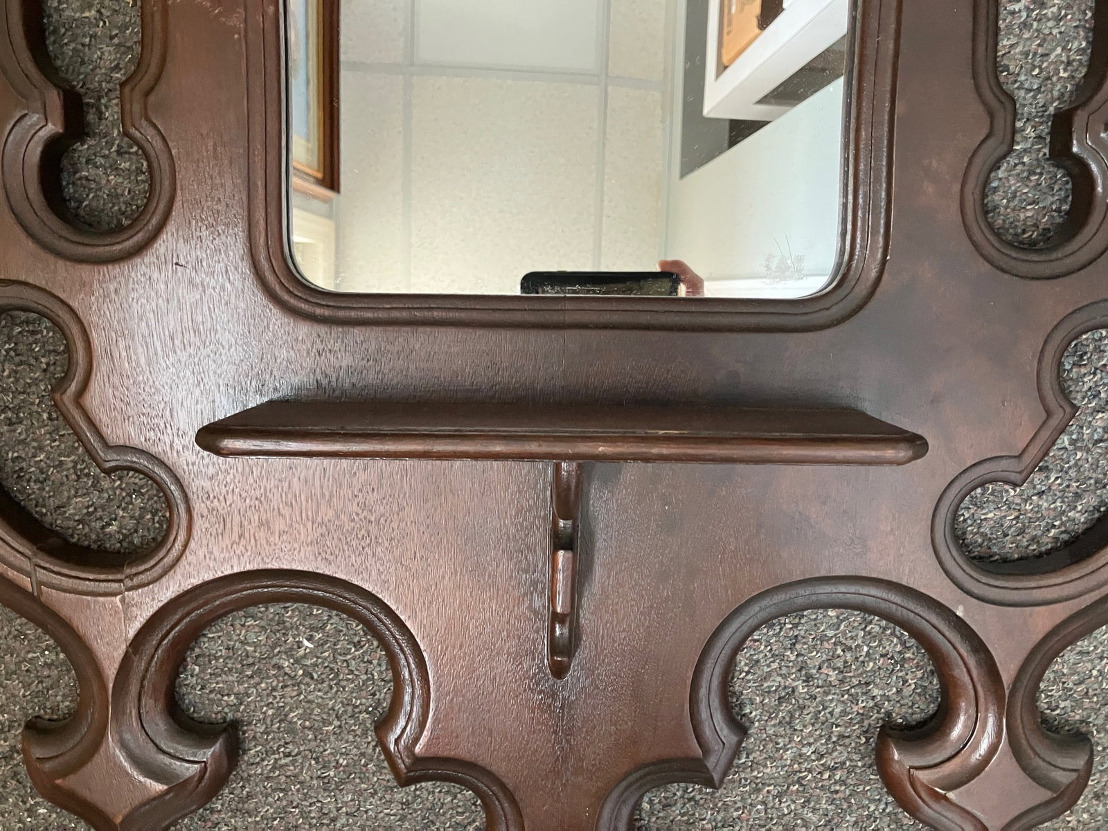 Antique Victorian Walnut Hanging Mirror w/ Pegs - 7