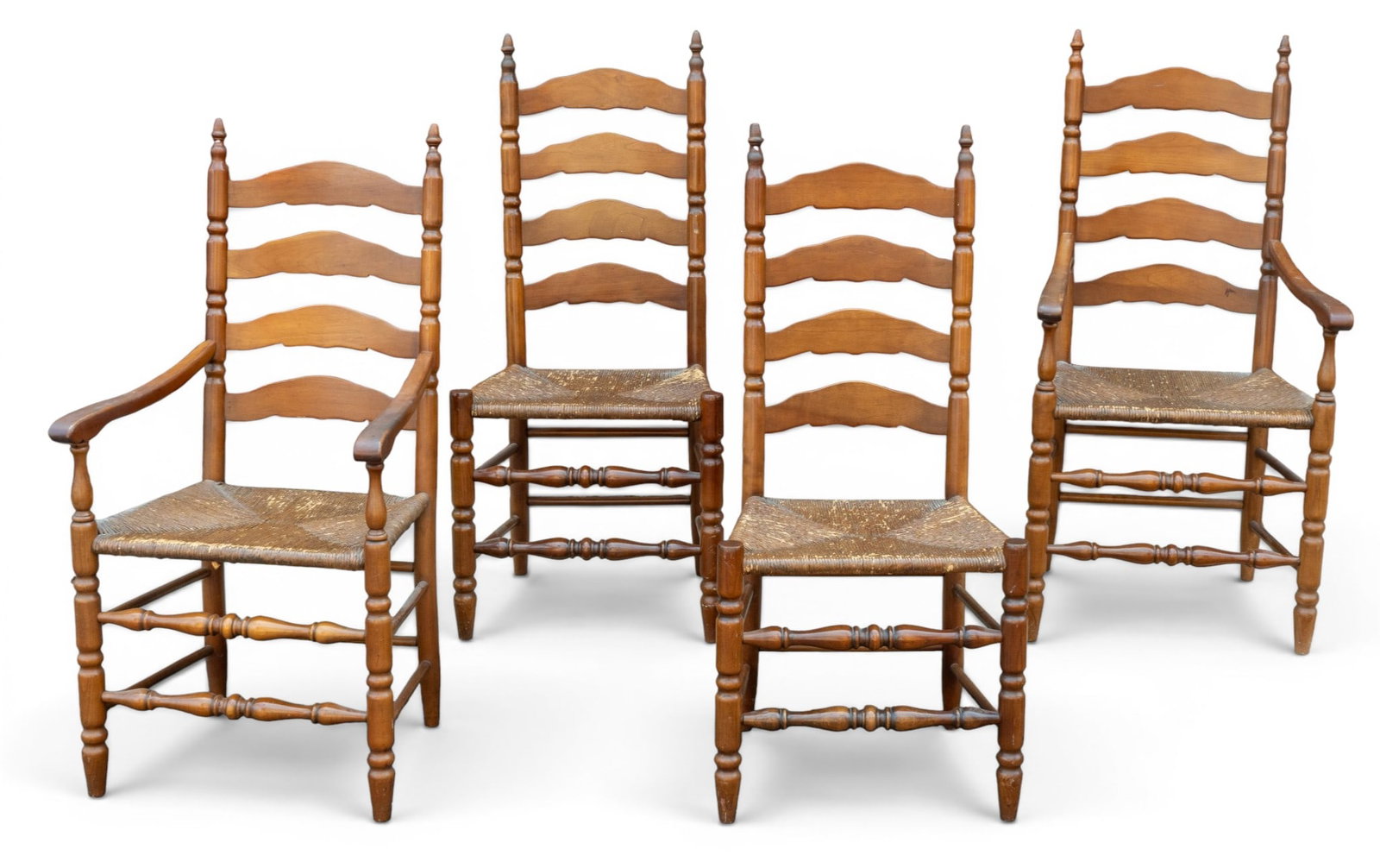 4 Oak Ladder-Back Rush-Seat Arm / Side Chairs (1 of 7)
