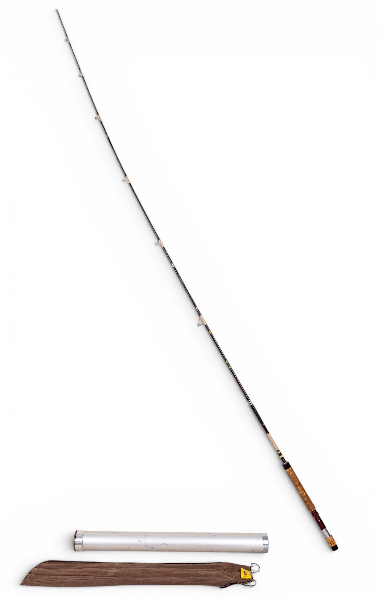 Custom Garcia Conolon Fly Rod: Vintage Garcia Conolon custom fly rod featuring fiberglass construction, full cork grip, aluminum reel seat, and wrapped guides. Measures approx. 7 1/2'.