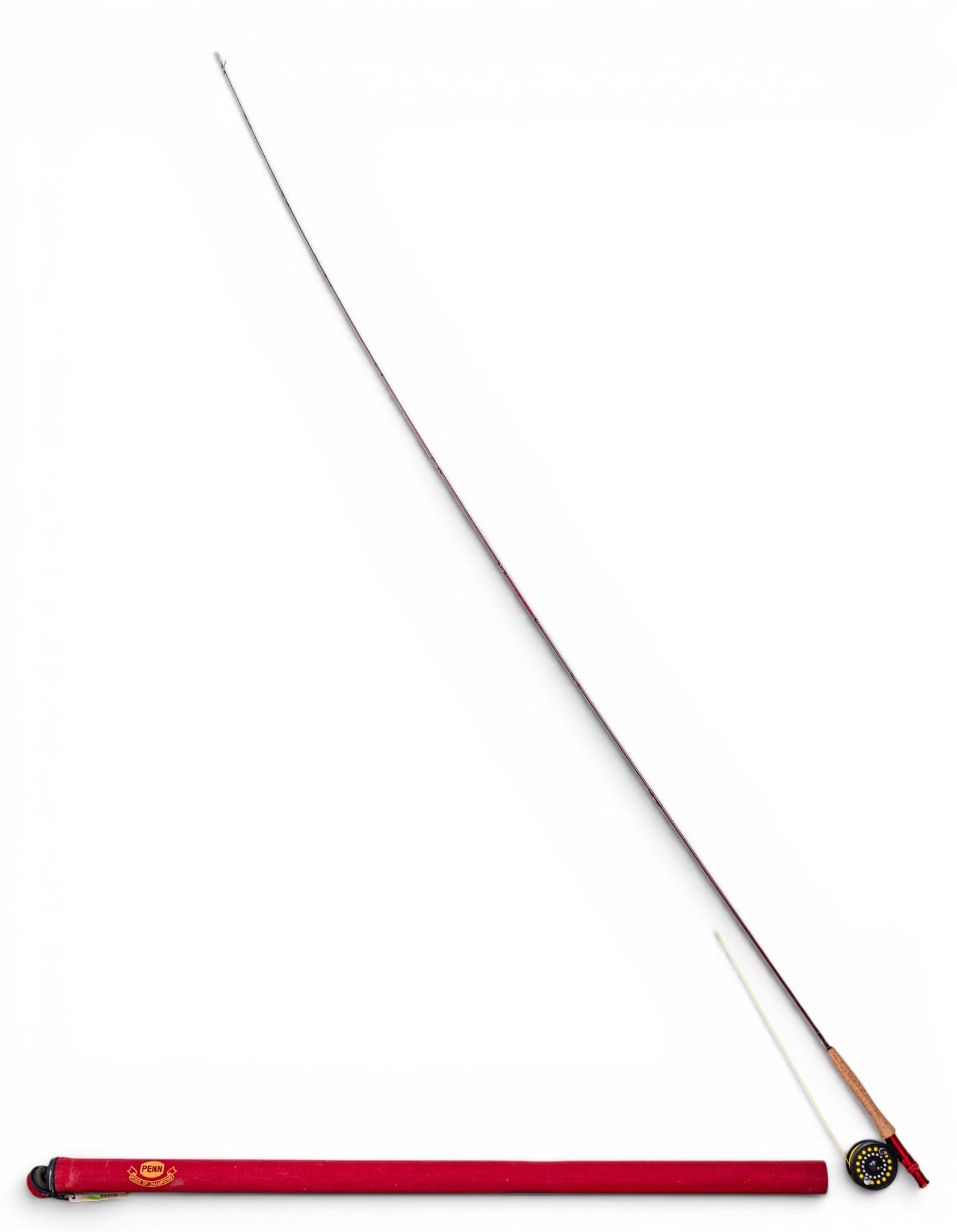 Pen No. 70 Fly Rod with NXT Series Fly Reel: Penn No. 70 fiberglass fly rod, marked 4/5 wt., 7 ft., 2-piece, paired with an NXT Series fly reel. Includes Penn "House of Champions" fabric rod sleeve.