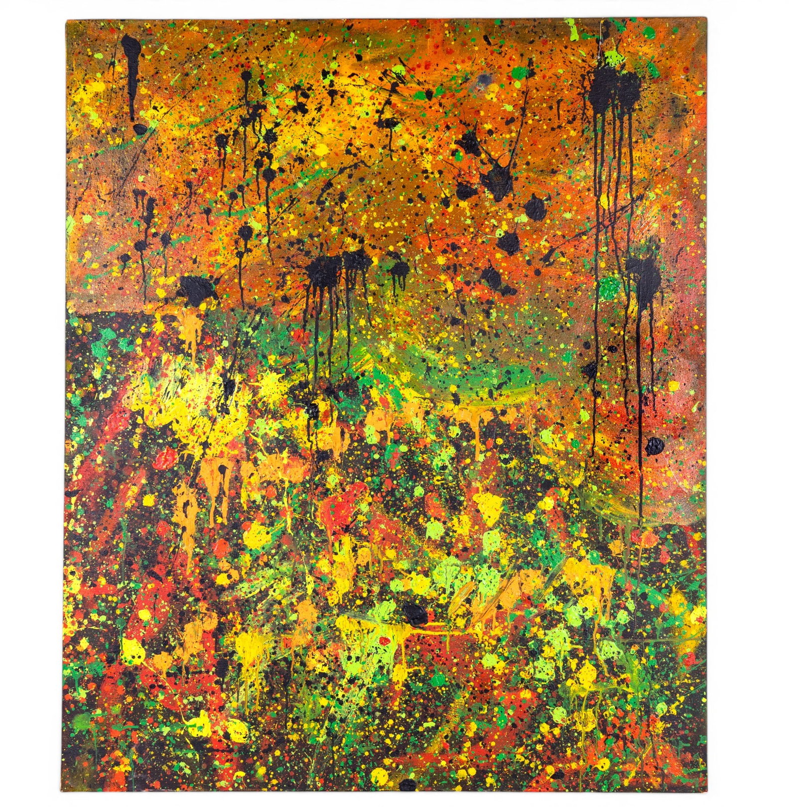 Oversize Abstract Expressionist Oil on Canvas: An oversized abstract expression oil on canvas painting, signed illegibly on the reverse, dated April 1990, and titled 'I can't hear you, and I don't care'. Measures approx. 60" H x 50" W. Special
