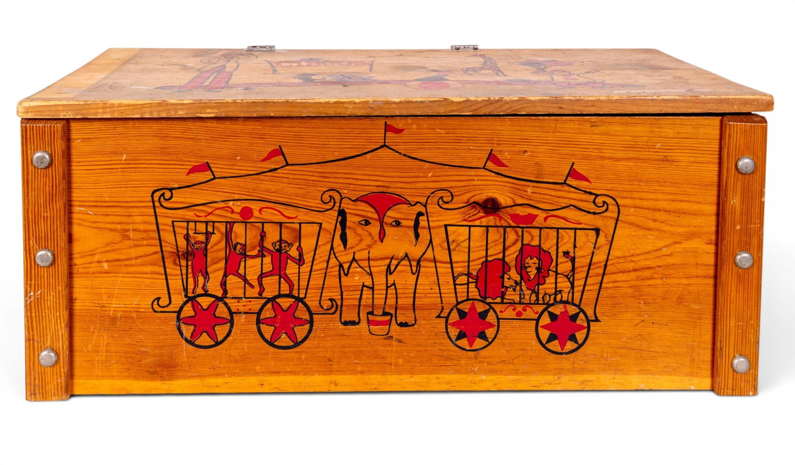 Vintage Toy Box with Circus Graphics - 2