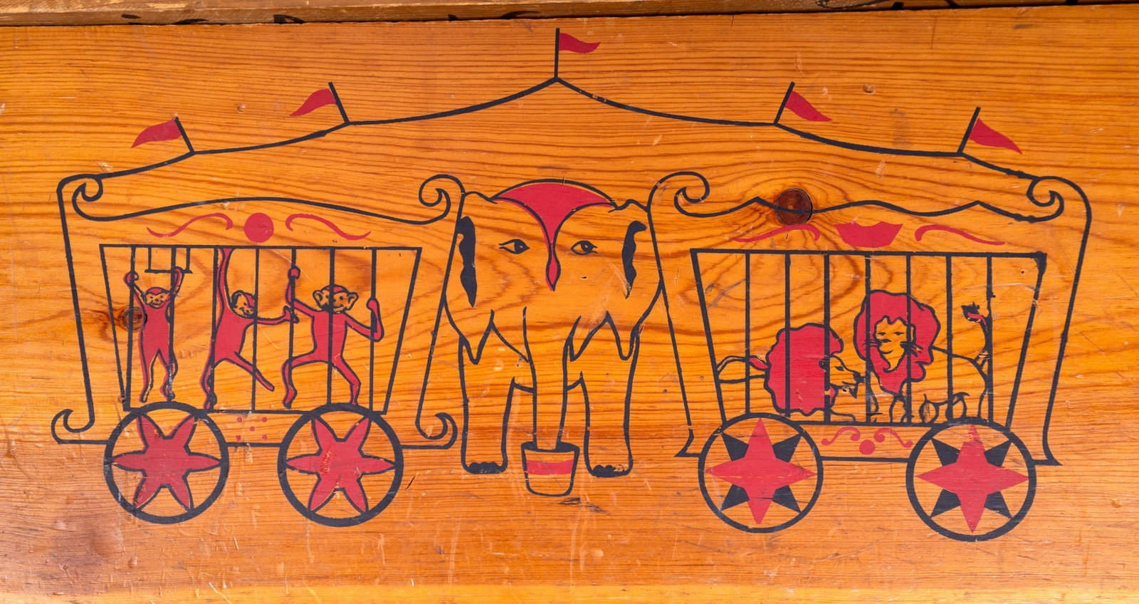 Vintage Toy Box with Circus Graphics - 6
