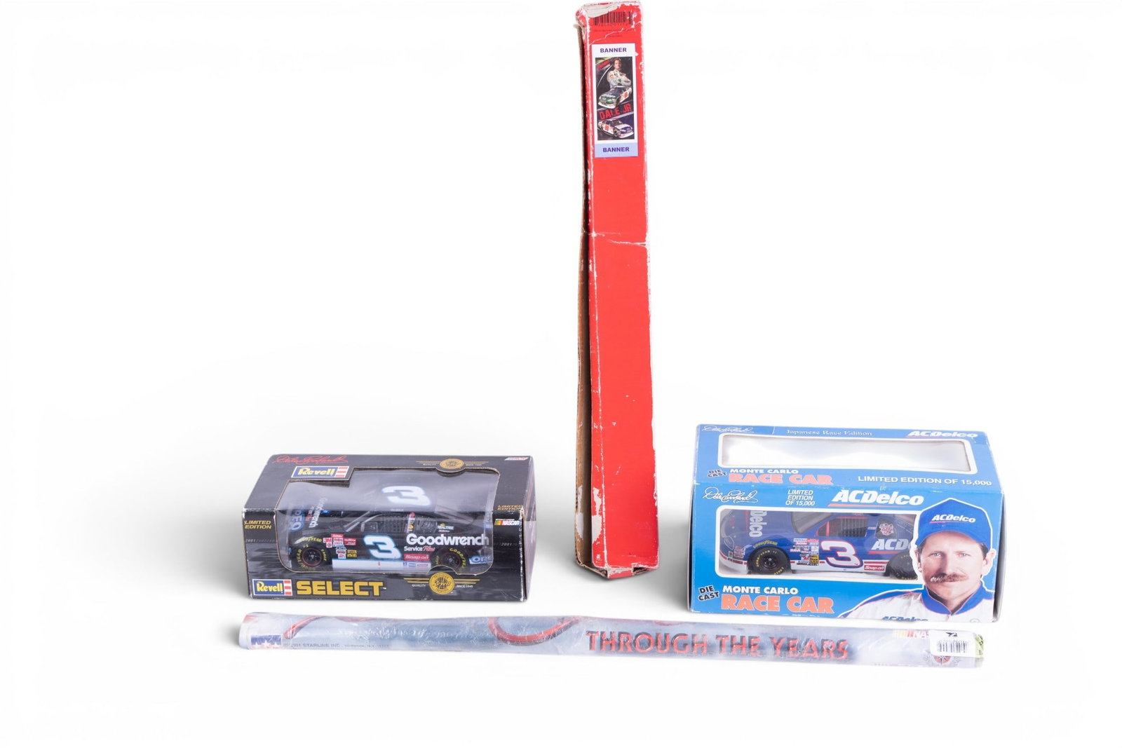 Dale Earnhardt Collectible Die Cast Cars and More: A Revell Select limited edition Dale Earnhardt 1:24 scale die cast car NIB, a Japanese Race Edition of 15,000 die cast AC Delco Dale Earnhardt car NIB, a vintage rolled Dale Earnhardt poster, still in