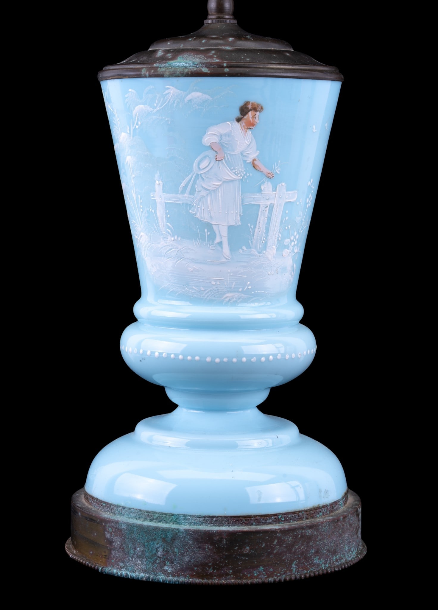 Mary Gregory Blue Milk Glass Lamp (1 of 10)