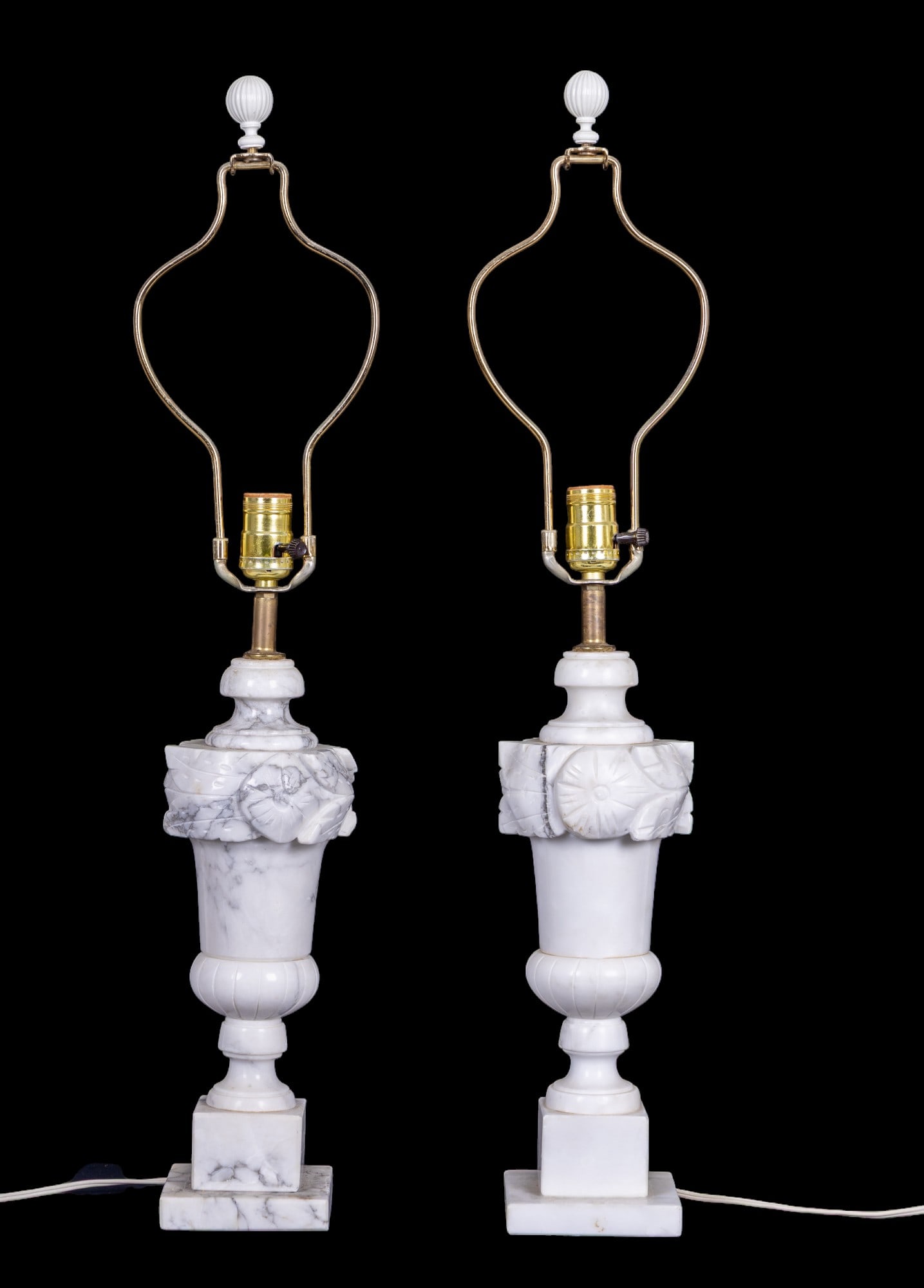 Carved Alabaster Lamp Pair - 2