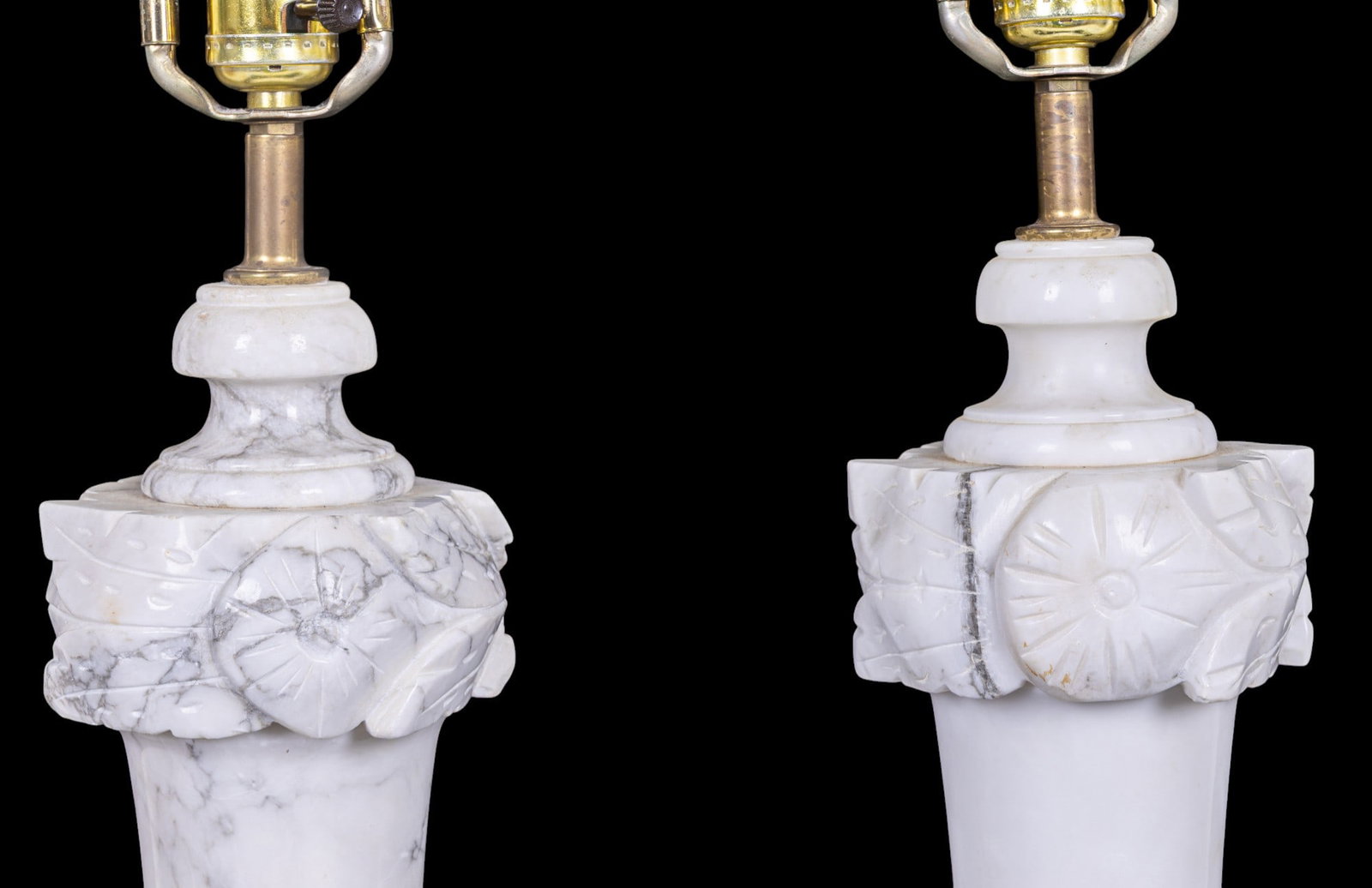Carved Alabaster Lamp Pair - 3