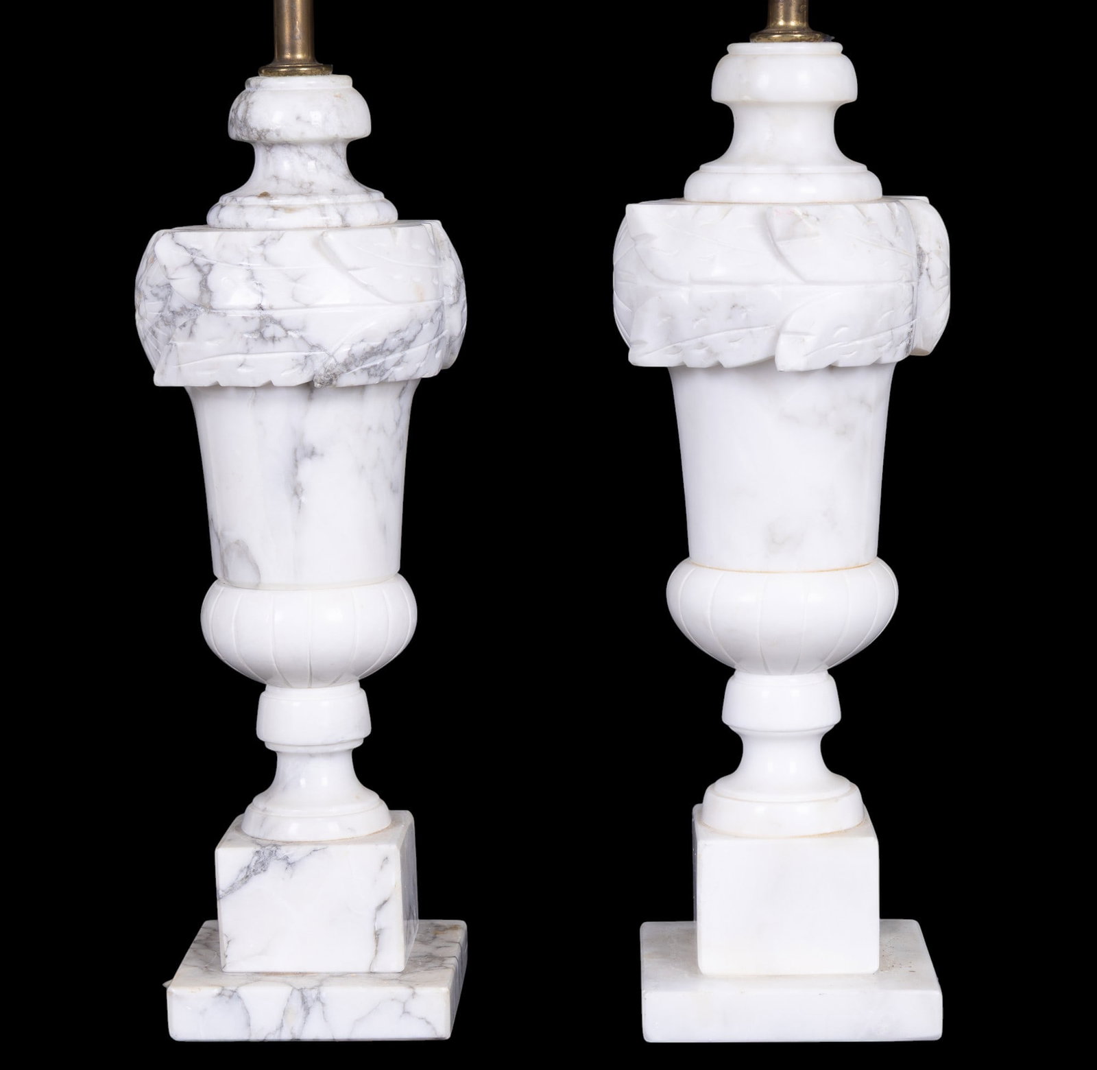 Carved Alabaster Lamp Pair - 4
