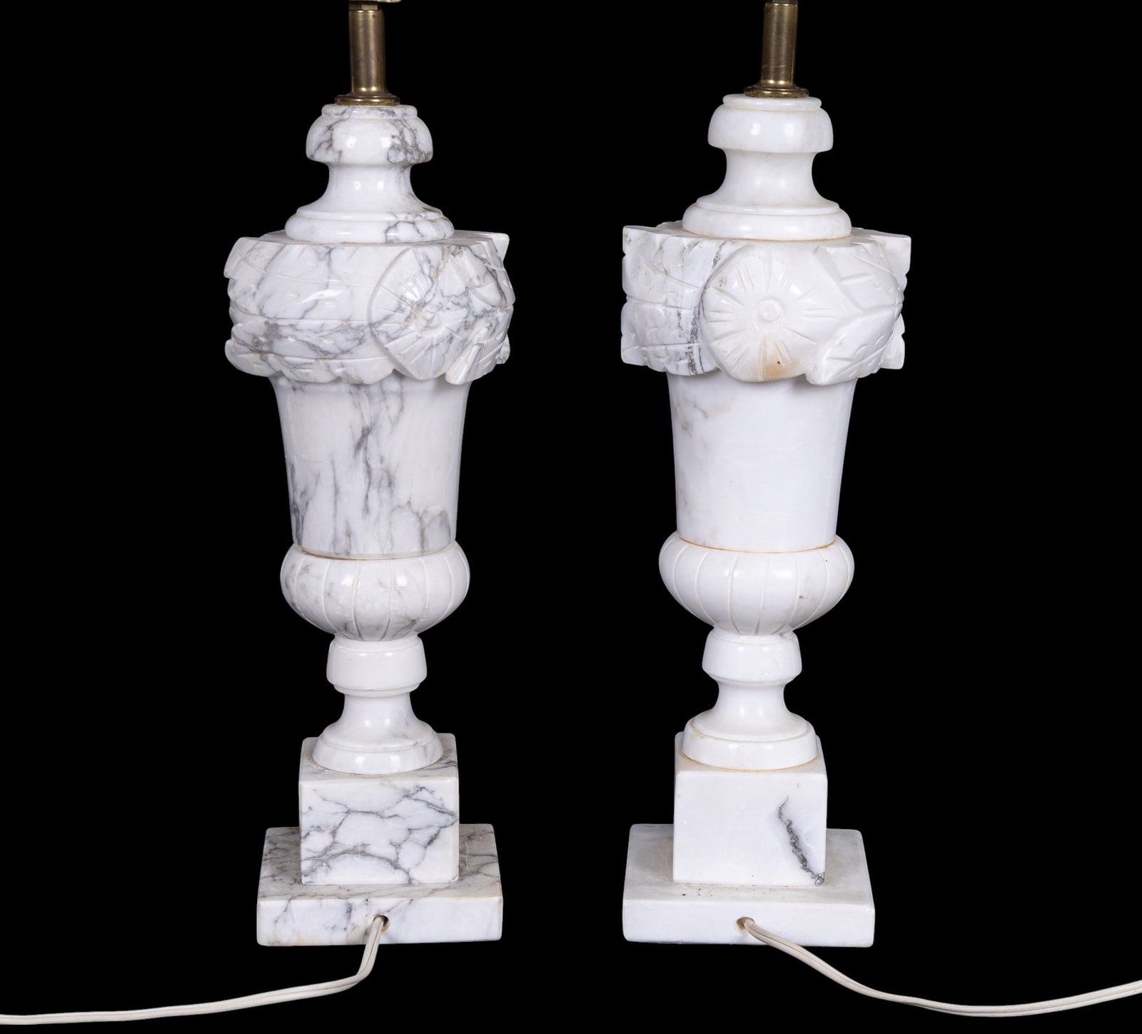 Carved Alabaster Lamp Pair - 5