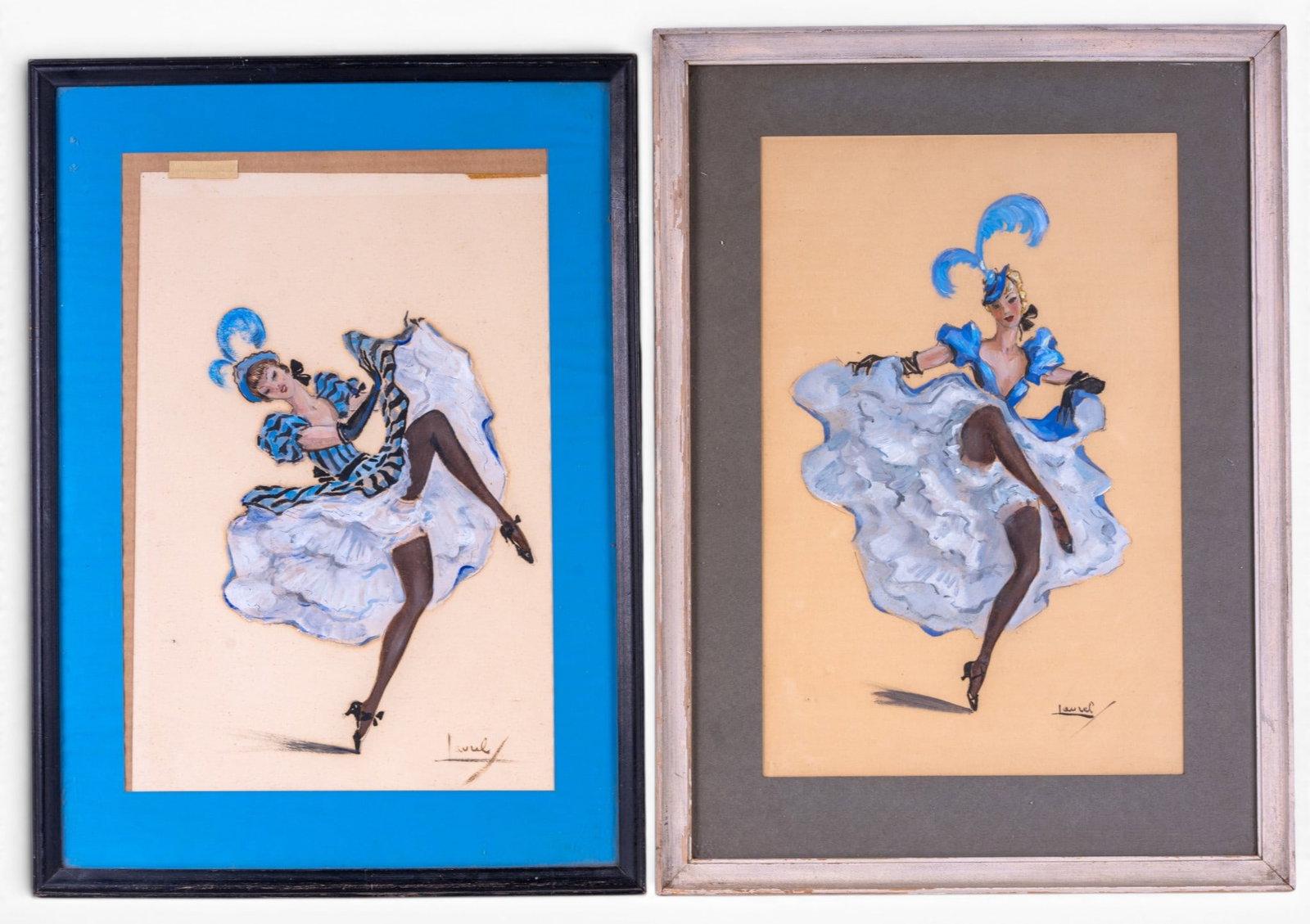 Pair of Framed Can-Can Dancer Watercolors (1 of 8)